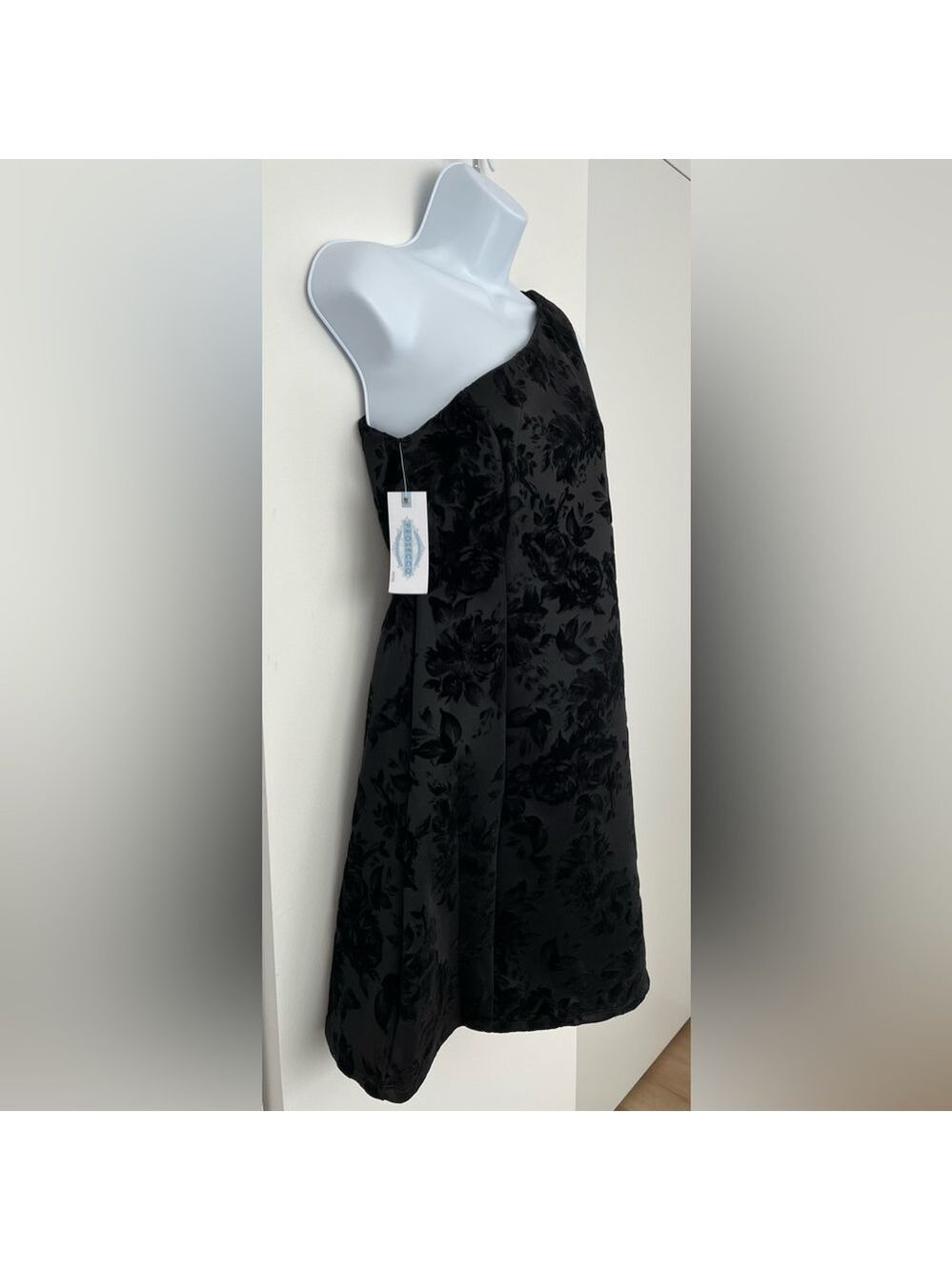 PROSECCO Floral Velvet One Shoulder Black Dress Size 10P - Picture 4 of 8